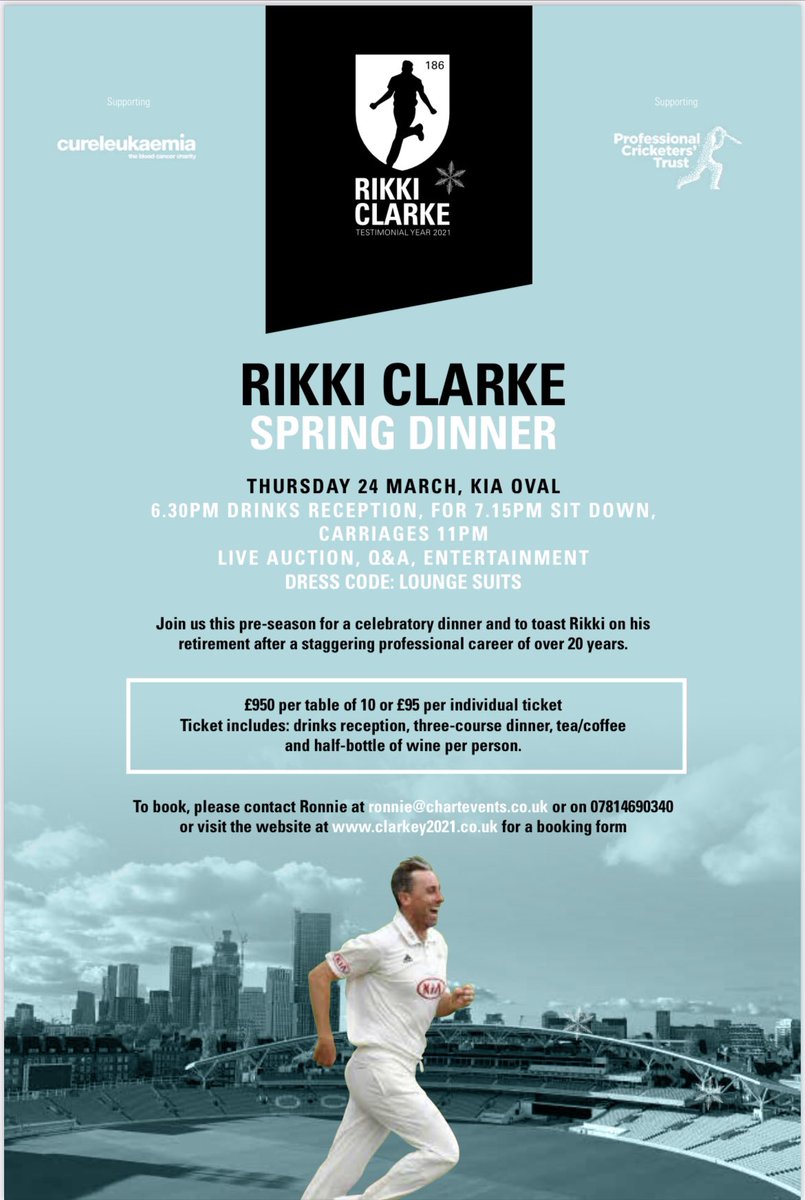 WE ARE PLEASED TO ANNOUNCE A WONDERFUL OPPORTUNITY TO JOIN RIKKI AND GUESTS FOR HIS FINAL DINNER OF HIS TESTIMONIAL YEAR. PLACES ARE ALREADY GOING FAST FOR THIS EVENT SO YOU WILL NEED TO BE QUICK TO AVOID DISAPPOINTMENT.