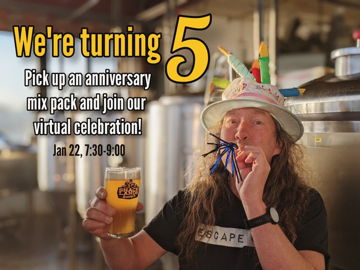 We're turning 5 soon! Head over to our online store to pick up a special mix pack. It includes some of our tasty beer and admission to our virtual anniversary party :)
Won't you join us?
shacklands.com