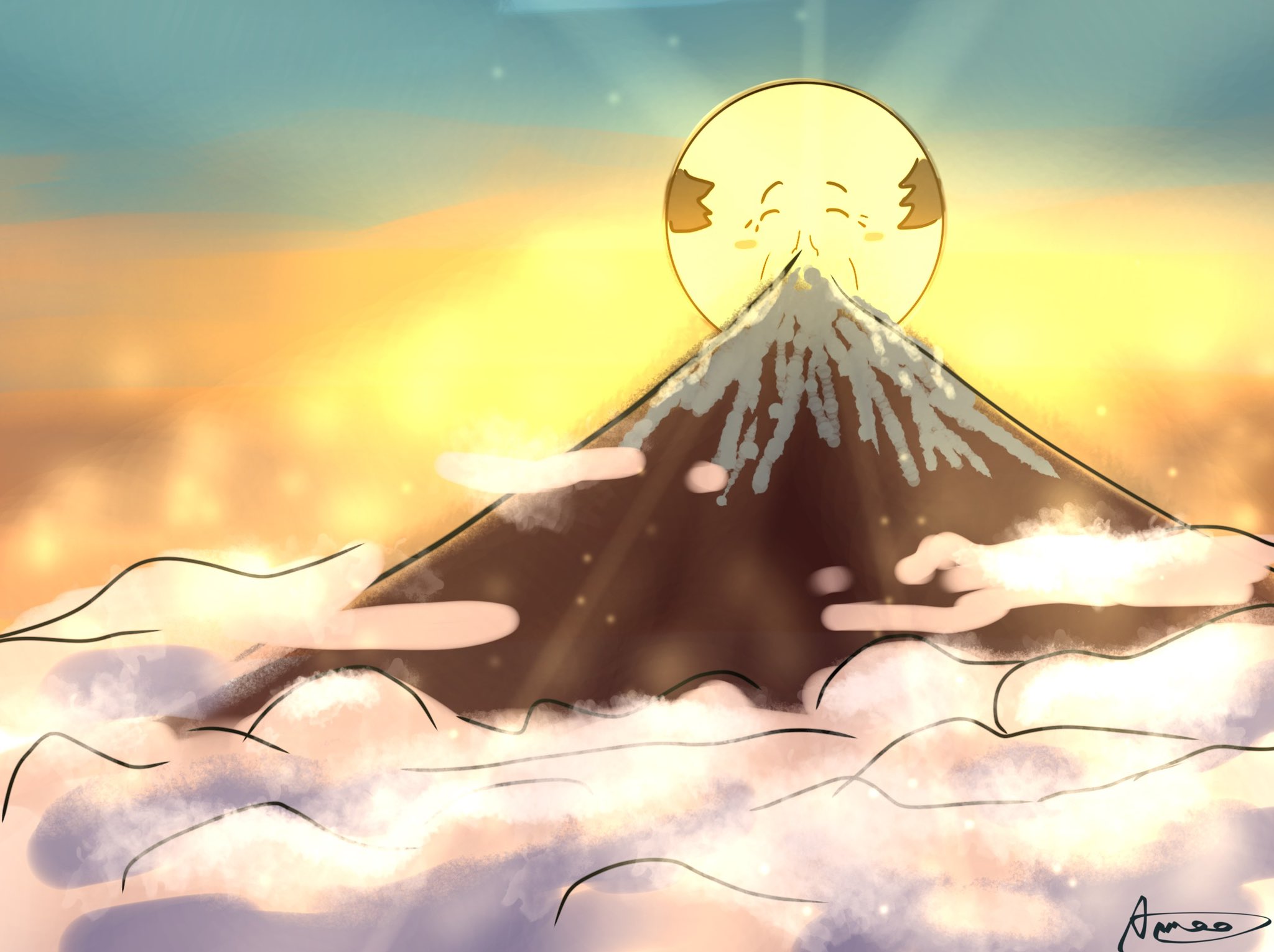 Ameo 朝だし日の出おじさん貼っとくわよ おはようみんな おはよう日本 おはよう富士山 イラスト ゆるいイラスト Illustraion 冬の創作クラスタフォロー祭り 富士山 イラスト好きさんと繋がりたい T Co Qur6mypn8s Twitter