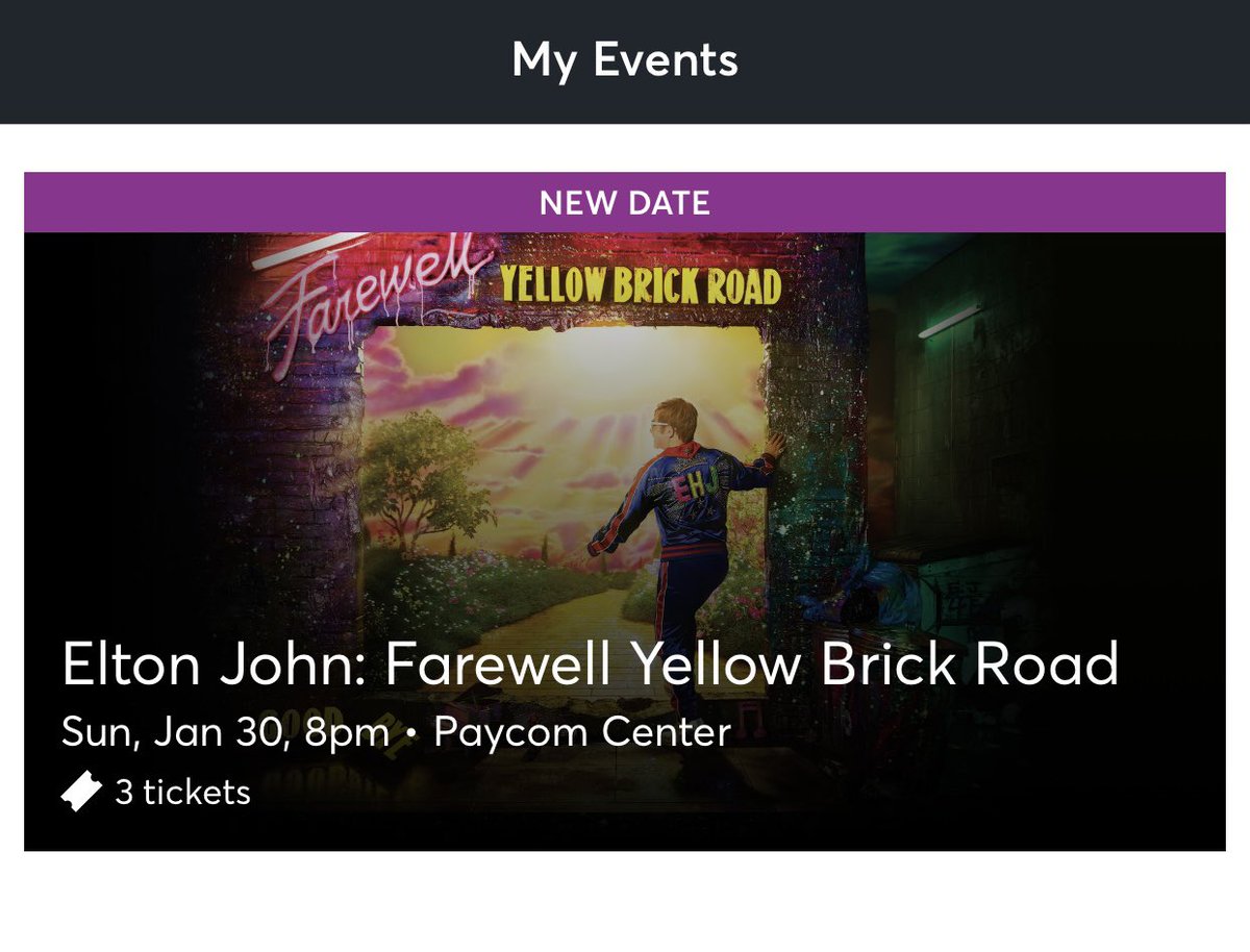 I hate to post this but I am selling my Elton John tickets for Jan 30th in OKC. DM me for details!!