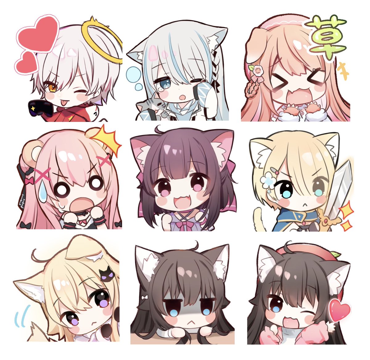 animal ears multiple girls one eye closed blonde hair cat ears cat girl brown hair  illustration images