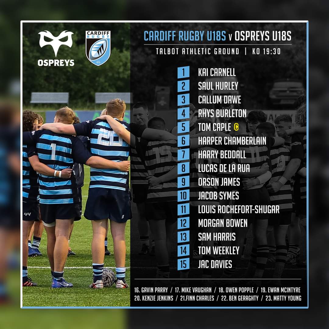 Cardiff Rugby under-18 kick off their Regional Age Grade Championship campaign tomorrow as they travel to Port Talbot to take on Ospreys.

Huge congratulations to our very own KAI CARNELL , who is in the starting team. Good luck 💪