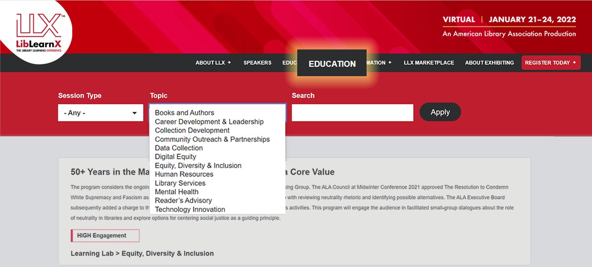 ALALibrary's tweet image. Interested in continuing the conversation around equity, diversity, and inclusion in libraries? Check out the list of EDI sessions at #LibLearnX. bit.ly/LibLearnX-educ… 
#HowWeHeal #LibrariesAndArchivesForRacialHealing