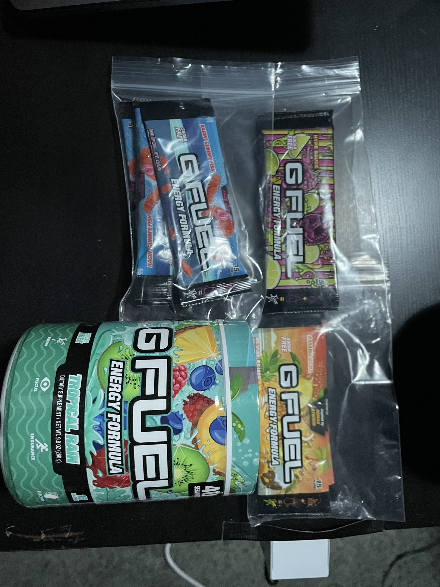 2 pic. New @GFuelEnergy order came! Shout out to @ObiJai for the code! Super excited to try these flavours! https://t.co/Bx05qXRcFA