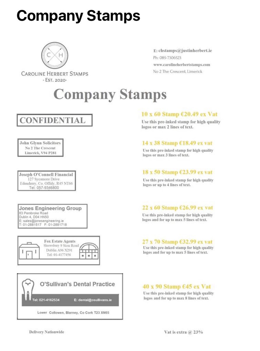 Email your stamp orders to sales@carolineherbertstamps.ie