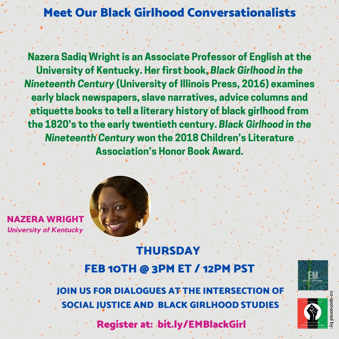 Have you met our Black Girlhood Conversationalist <a href="/DrNazeraWright/">Nazera Sadiq Wright</a>? #EMBlackGirl