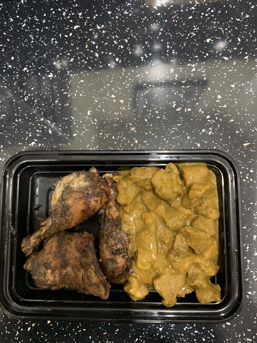 Curry chicken mixed with Jerk Chicken only at Uncle V’s