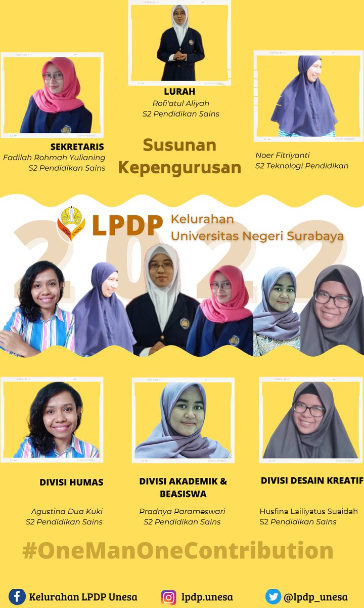 lpdp_unesa's tweet photo. *Susunan Kepengurusan Kelurahan LPDP Unesa 2021/2022*

Memperkenalkan susunan kepengurusan kelurahan LPDP Unesa 2021/2022.
Terus berikan abdi kepada negeri dalam berbagai wujud bakti.
Selamat menjalankan tugas dan amanah untuk membawa kelurahan LPDP Unesa yang lebih baik ❤️ https://t.co/4dSPEfAUMl