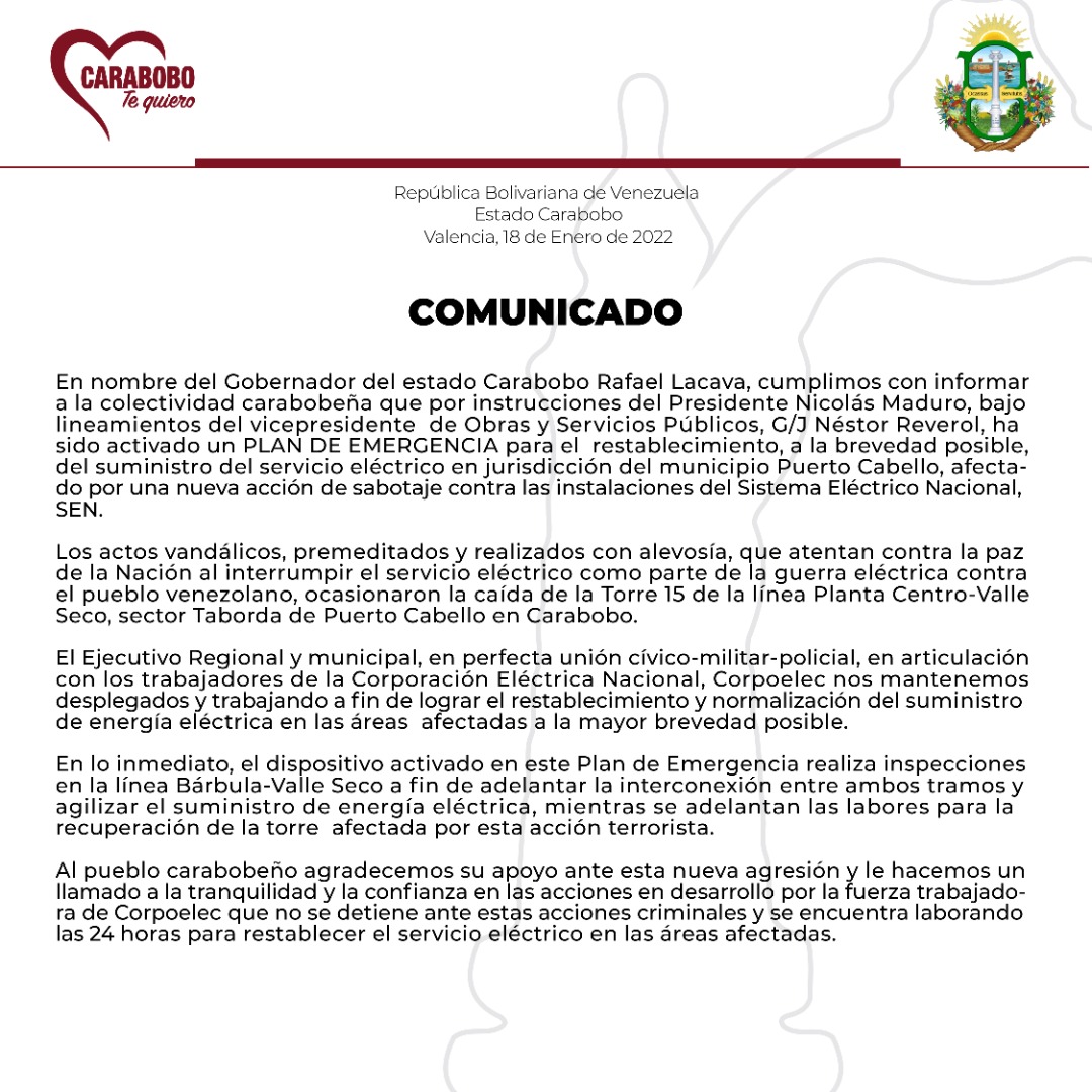 CaraboboGB's tweet photo. Comunicado a la opinión pública Carabobeña https://t.co/DNTid8wkRp
