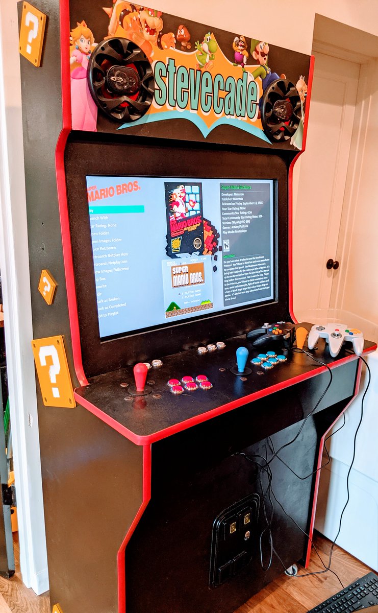 dustismo's tweet photo. My son and I built an arcade as a covid lockdown project.  It was great fun. Presented here: "stevecade" (steve is our cat) https://t.co/i4PJPCc8dk