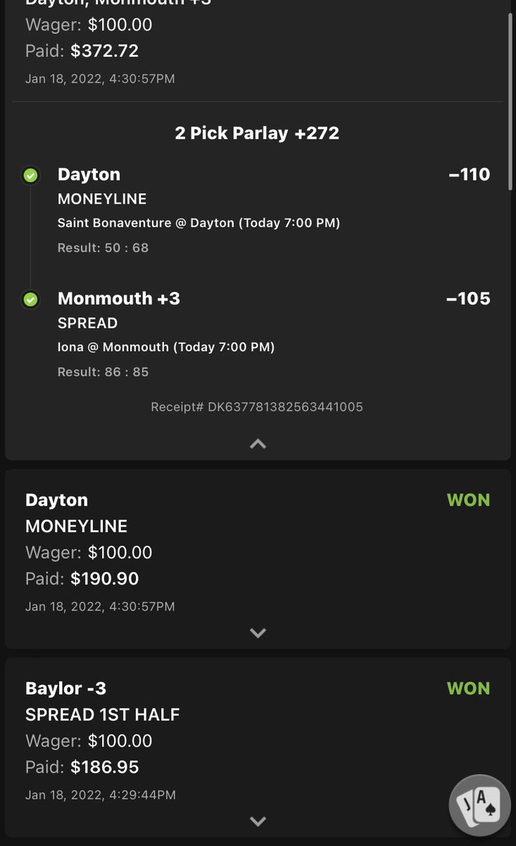 LocksOnlyPls's tweet image. Wins from today, took a L on VCU -3 , and UConn/Butler 1H Under 58.5