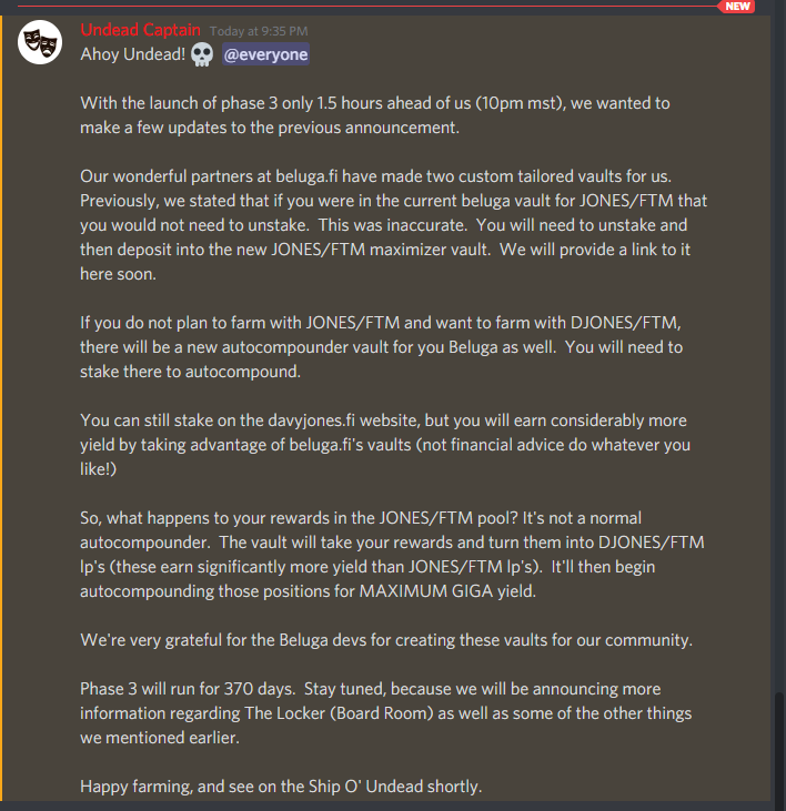 DavyJonesFi's tweet photo. $JONES farming is coming to an end, and $DJONES farming is upon us.

Thanks to the chad devs over at https://t.co/PbqM1oLwBk, we have some custom tailored vaults to make sure everyone gets the best yield possible.

Make sure to drop by our discord and hang out! $TOMB $FTM $JONES https://t.co/NFpCRABksg