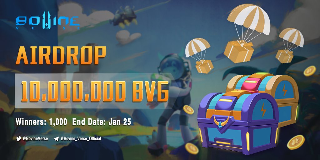 To celebrate the launch of #BovineVerse website, first #Airdrop goes online now🥳🥳

💰Reward: 10,000,000 BVG
👥Winners: 1,000
⏳End Date: Jan 25

❤️Like+🔁Retweet the pinned post+⭕️Tag 3 friends
&amp; Fulfill the tasks in the link👇
Airdrop link: t.me/BovineVerseAir…
Don't miss😆