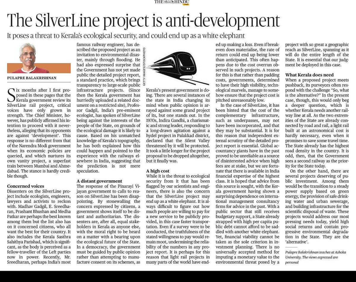 rsuri54's tweet photo. Another vanity project the #Silverline train that will cut thorough Kerala and the Ghats; without Environment Impacts been considered by experts; another nail in India's biodiverse Ghat https://t.co/8D1ldKPaId
