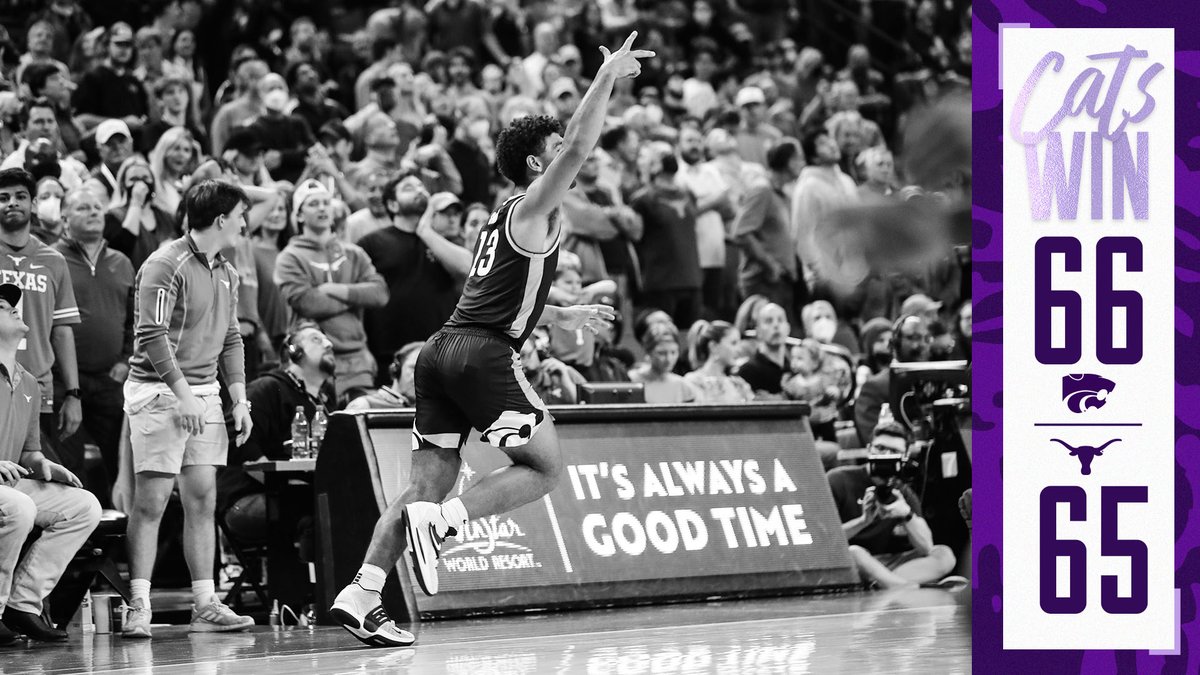 KStateMBB's tweet photo. CATS WIN!

Cats knock off #23 Texas! 

#KStateMBB https://t.co/nXHNRWDSaa