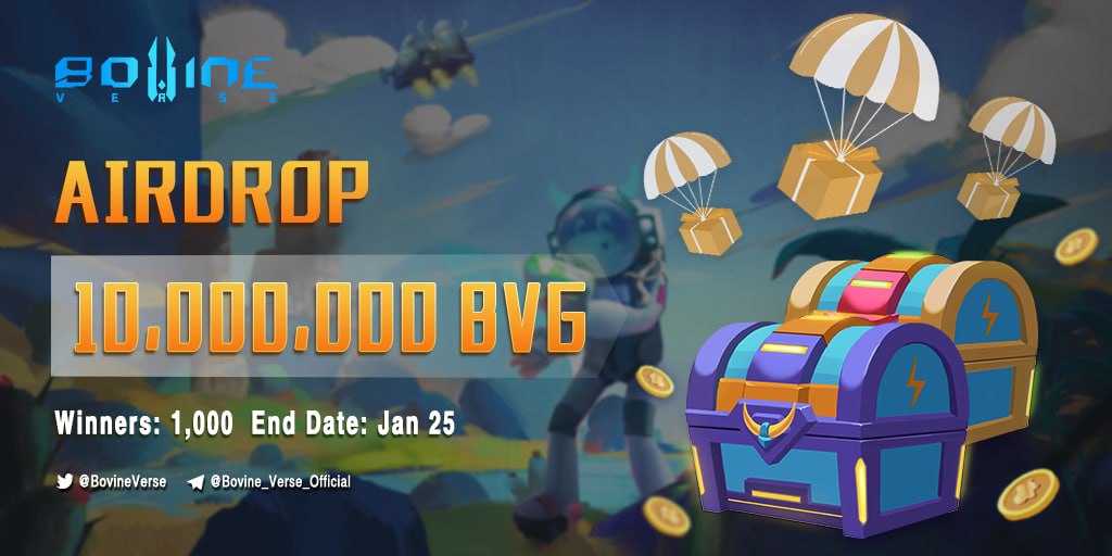 Airdrop BlogSpot (@airdropblgspot) on Twitter photo 🔥 BovineVerse #Airdrop (BVG)
⭐️⭐️⭐️⭐️⭐️
🎁 Prize Pool: 10,000,000 BVG
💰 Reward: 9,000 BVG - 950 random users
👥 Referral: 29,000 BVG - top 50 referrers
🔗 Airdrop Link: t.me/BovineVerseAir…
• Follow <a href="/BovineVerse/">BovineVerse Official</a>
🌐 About BovineVerse: Visit – bovine-verse.games 🔥 BovineVerse #Airdrop (BVG)
⭐️⭐️⭐️⭐️⭐️
🎁 Prize Pool: 10,000,000 BVG
💰 Reward: 9,000 BVG - 950 random users
👥 Referral: 29,000 BVG - top 50 referrers
🔗 Airdrop Link: t.me/BovineVerseAir…
• Follow <a href="/BovineVerse/">BovineVerse Official</a>
🌐 About BovineVerse: Visit – bovine-verse.games