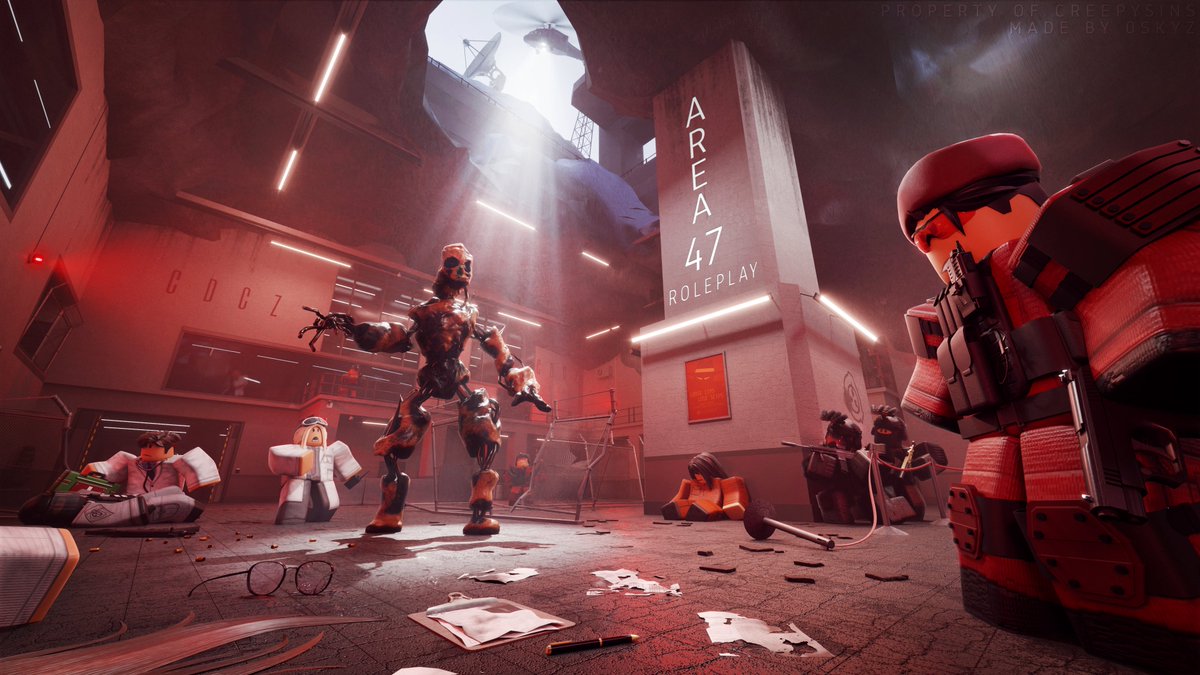 0Skyz's tweet image. New thumbnail for Area 47! Missed working with this style, and I'm super happy with how this came out! 📋🖊️💥 

@CreepySins 
#Roblox #RobloxDev #robloxart