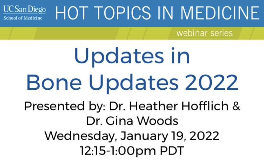 ginawoodsmd's tweet photo. Looking forward to discussing #bonehealth with my colleague, Dr. Heather Hofflich at the UCSD #HotTopicsInMedicine course tomorrow. To register: https://t.co/bwAutwX9xt https://t.co/Dc87SpcLlT