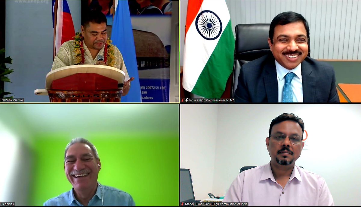 MukteshPardeshi's tweet photo. #IndiaSamoa 
Privileged to join virtually Edu Minister of #Samoa 🇼🇸 Hon. Seuula Tua’au at launch of Samoa Digital Library at NUS set up with a grant of USD 1 mn by 🇮🇳thru India-UN Dev Partnership Fund. India has also set up an IT Centre at NUS which has completed 2 years. https://t.co/xU7Kb3TTas