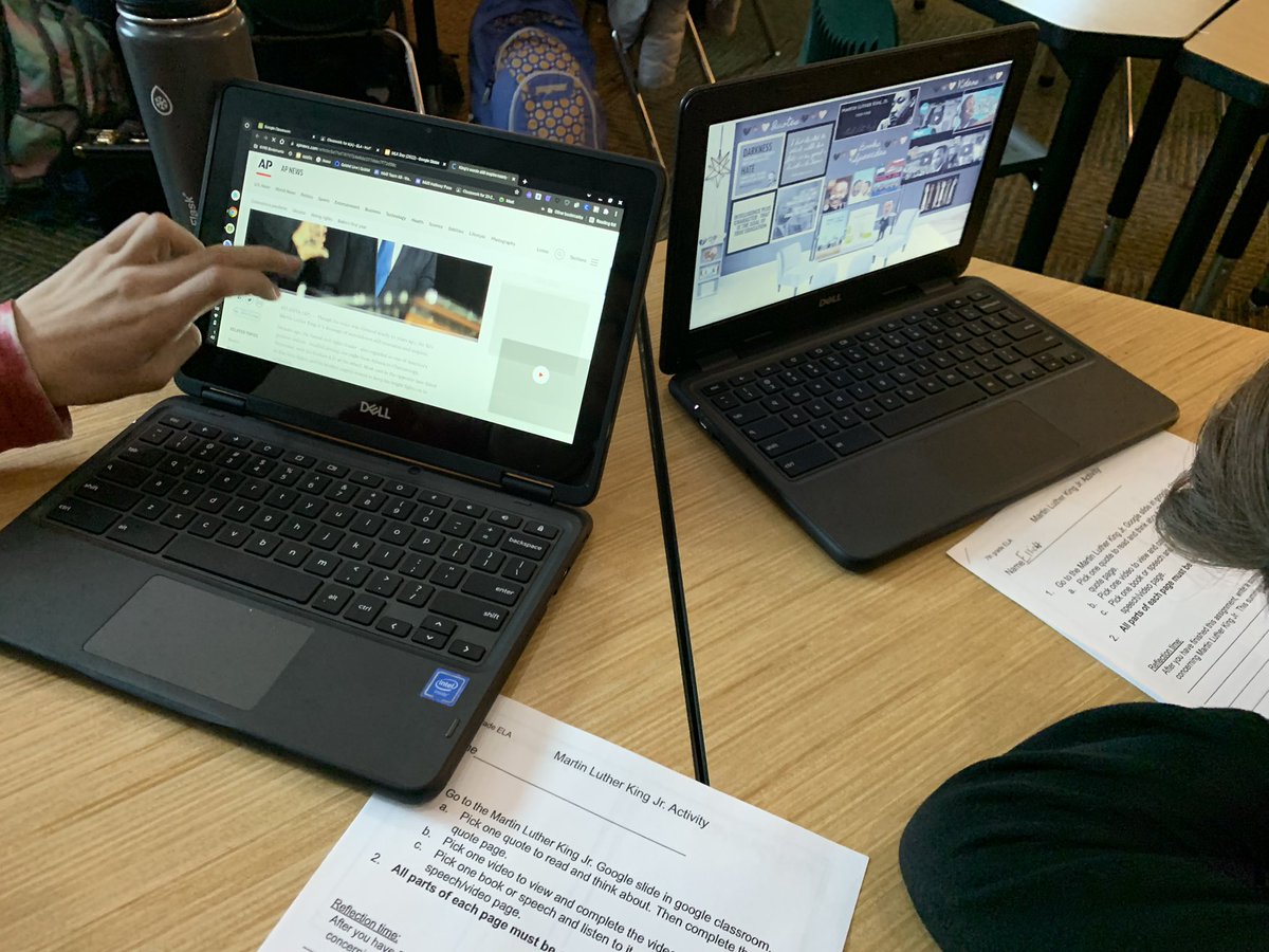 Huff_teach's tweet photo. Ss discussed, learned and analyzed the meaning of celebrating MLK Jr. Day and it effects on us today through his quotes, videos and speeches.  Shout out to Kallas for a meaningful SOAR lesson on MLK Jr. @GVNMSEagles @KallasSteph https://t.co/bw2euyvbKs