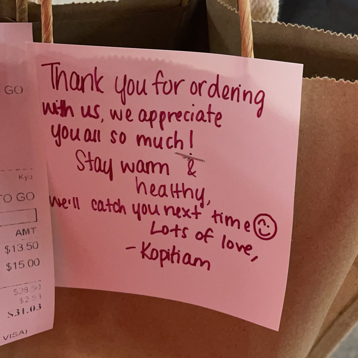 msashleychen's tweet photo. Never have I ordered food from a restaurant and have gotten a handwritten note attached to it 🥺 https://t.co/4kwqsBd5f2