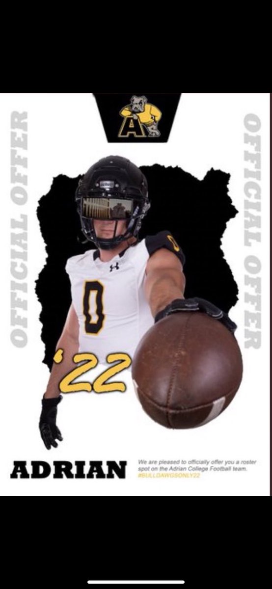 AGTG! 
Blessed to receive an offer from Adrian College 
<a href="/allen_feigel/">Coach Feigel</a> <a href="/LC_CHARGERS/">CHURCHILL FOOTBALL</a> <a href="/CoachFlip11/">Bill DeFillippo</a> <a href="/CoachKnollman/">Alex Knollman</a>