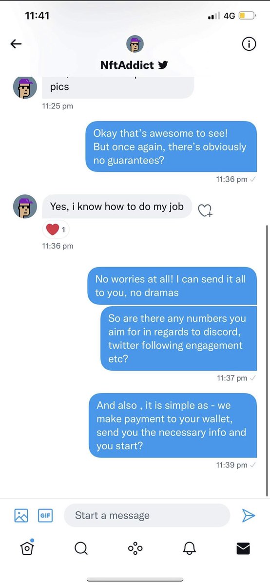 BagnatiEthan's tweet photo. @NftAddict_31 @TwitterSupport HAS SCAMMED US! He took our money via crypto currency payment , then blocked our account!! He claimed that @garyvee Follows him and used it as leverage to pull us in for paid promotion! Please help us here - we have all evidence of the conversation ! https://t.co/DLYdtYvmxz
