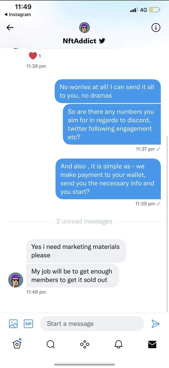BagnatiEthan's tweet photo. @NftAddict_31 @TwitterSupport HAS SCAMMED US! He took our money via crypto currency payment , then blocked our account!! He claimed that @garyvee Follows him and used it as leverage to pull us in for paid promotion! Please help us here - we have all evidence of the conversation ! https://t.co/DLYdtYvmxz