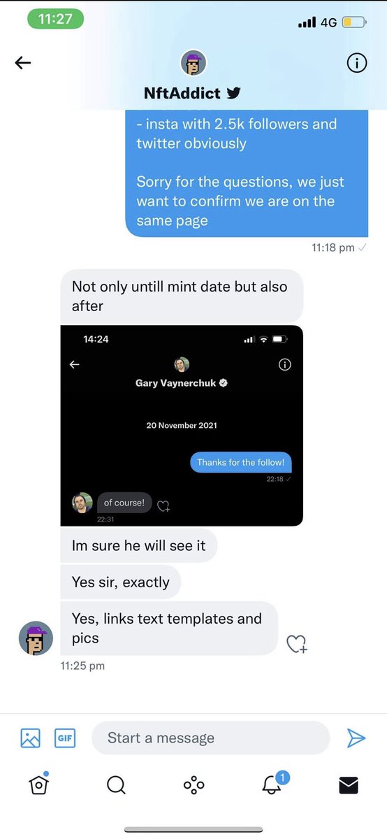BagnatiEthan's tweet photo. @NftAddict_31 @TwitterSupport HAS SCAMMED US! He took our money via crypto currency payment , then blocked our account!! He claimed that @garyvee Follows him and used it as leverage to pull us in for paid promotion! Please help us here - we have all evidence of the conversation ! https://t.co/DLYdtYvmxz