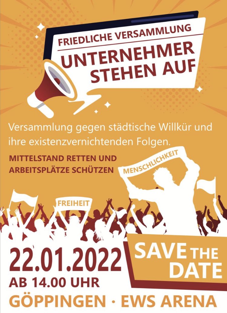 QReXRecherche's tweet photo. Für die verschwörungsideologische Demo #GP2201 in #Göppingen mobilisiert unter #UnternehmenStehenAuf u.a. auch das umstrittene #Querdenker-Restaurant Platzhirsch - bis vor kurzem offenbar ein Treffpunkt für viele #Querdenker wie den gewaltbereiten Ingo (Lümmele) aus #Reutlingen. https://t.co/z8KJPWDRTP