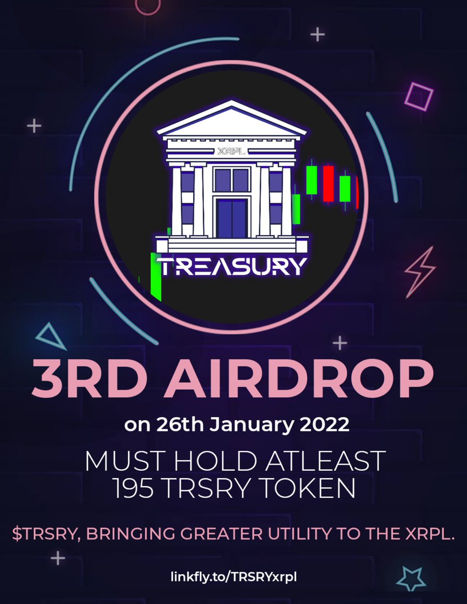 For those that held AD1 and AD2 enjoy the bonus! If you missed out, just ensure you hold 195 TRSRY and you will receive your share of 7.5 million TRSRY 🏦🏦