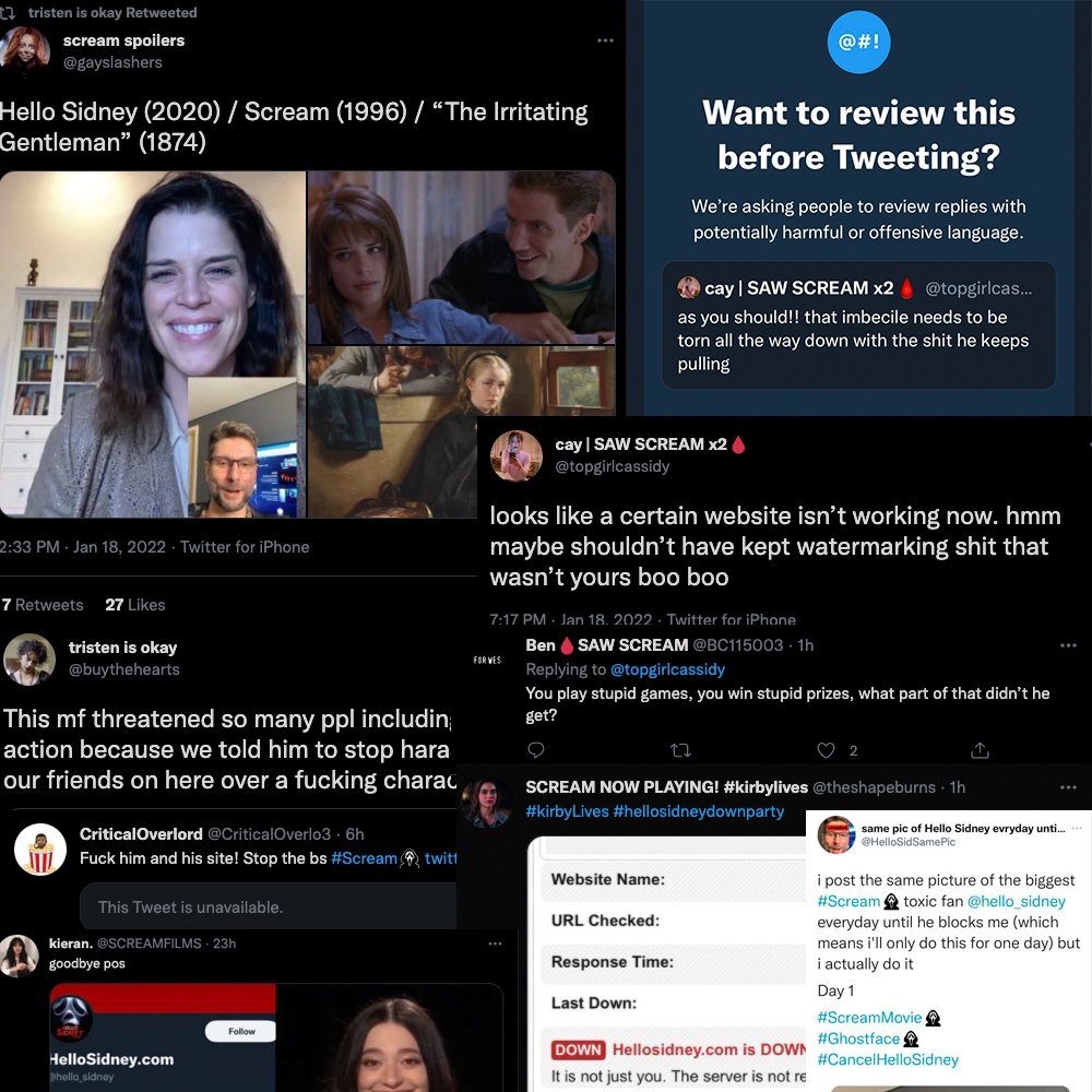 hello_sidney's tweet photo. So there you have it. Toxic fandom of #scream at work.

The website is now down. https://t.co/xXXDOUy5Ll