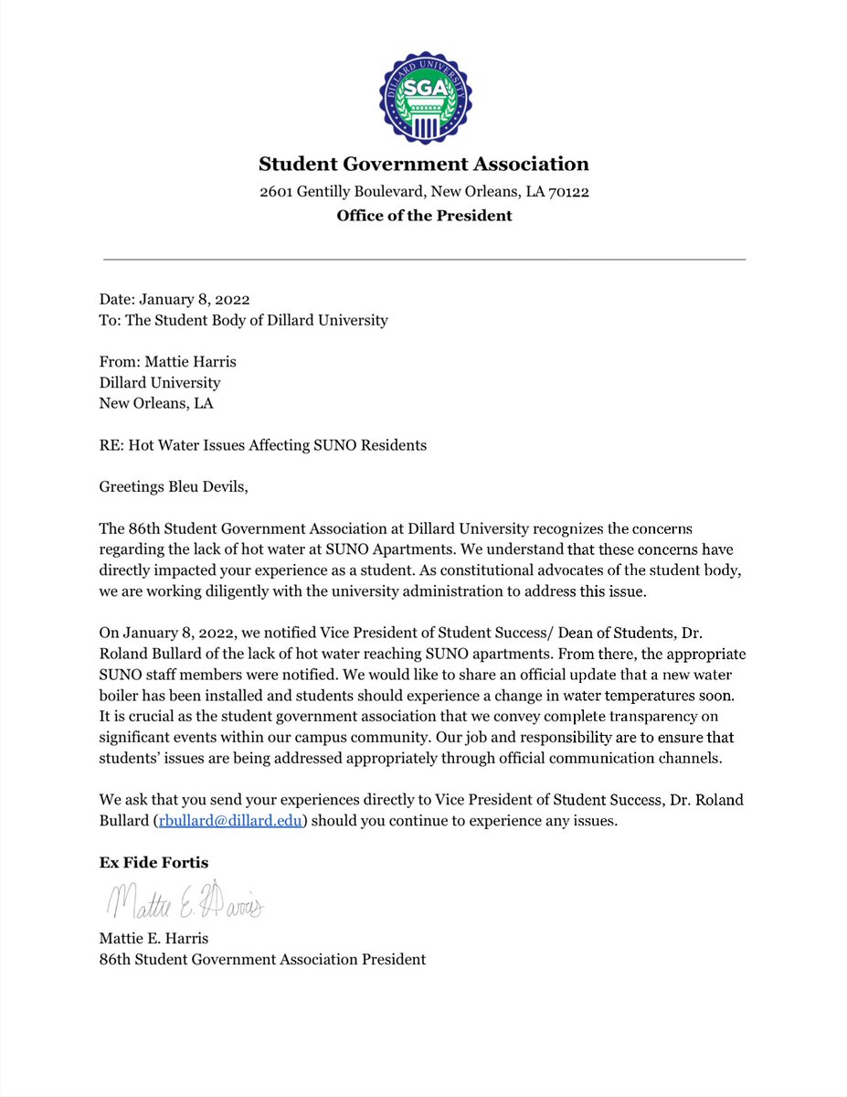 Please view an official statement from your Dillard University SGA President. 

#MyDU #DU22 #DU23 #DU24 #DU25