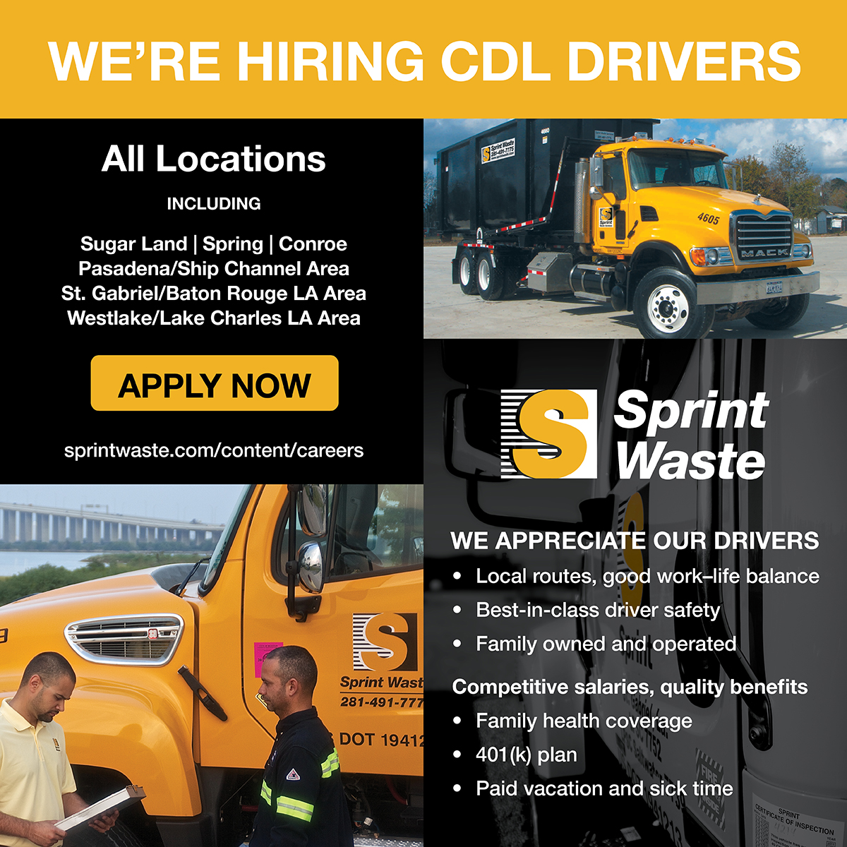 SprintWaste's tweet photo. Our drivers enjoy local routes, great work-life balance and award-winning fleet safety. Join our team! 
#WeValueOurDrivers #GrowWithUs https://t.co/o1QXTeu8tH