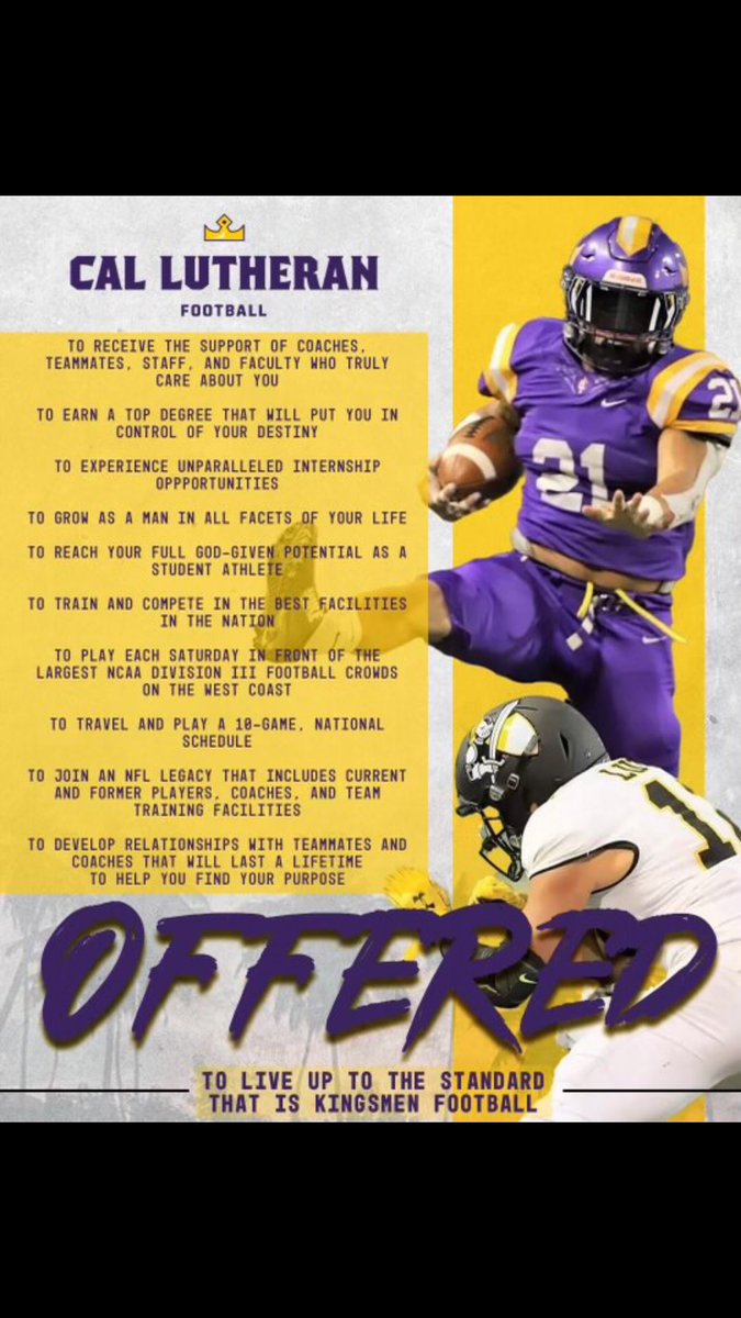 Dallas Kuenzi 🔻 (@dallas_kuenzi) on Twitter photo Truly grateful to receive an opportunity to further my academic and football career at California Lutheran University . Thank you <a href="/CoachShultis/">Zach Shultis</a> <a href="/CLUFootball/">Kingsmen Football</a>
<a href="/GoPacerFootball/">Lakeridge Football</a>
<a href="/CoachSpencerP/">Spencer Phillips</a>
<a href="/CoachCrudup/">Brendon Duron Crudup</a>
<a href="/CoachArtC/">Art Cabalin</a> Truly grateful to receive an opportunity to further my academic and football career at California Lutheran University . Thank you <a href="/CoachShultis/">Zach Shultis</a> <a href="/CLUFootball/">Kingsmen Football</a>
<a href="/GoPacerFootball/">Lakeridge Football</a>
<a href="/CoachSpencerP/">Spencer Phillips</a>
<a href="/CoachCrudup/">Brendon Duron Crudup</a>
<a href="/CoachArtC/">Art Cabalin</a>