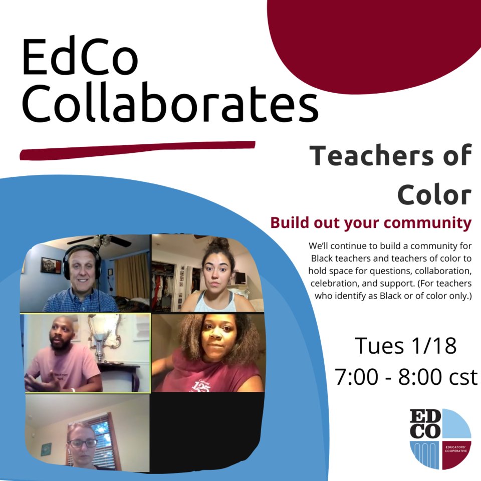 Ed_Cooperative's tweet photo. TONIGHT: We’ll continue to build a community for Black teachers and teachers of color to hold space for questions, collaboration, celebration, and support. #EducatorsCooperative #ForTeachersByTeachers #EdCoWorks #NashvilleSchools #TNEducation https://t.co/9VcJ30GU7k