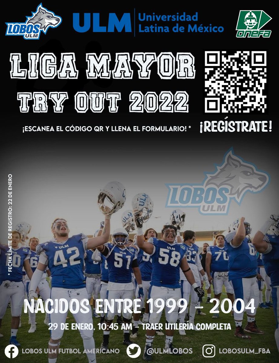 UlmLobos's tweet photo. Lobos ULM invita a su try out 2022! @Tercer_Cuarto @DimeComoSea @maximoavance @GABOPACHECO16 @edgarsantoyo16 @SantiVirrey @JorgeIg74095676 @dmanja @ElCoachSandoval @mundodelovoide @Primeroydiez @AFAEC_FBA @expresatvcelaya https://t.co/15G86GHwUK