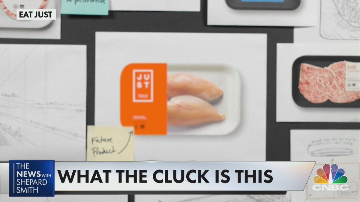 The_FineMan's tweet image. Lab-grown chicken getting the @thenewsoncnbc tease banner treatment