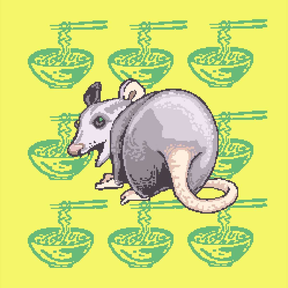 SpaceRatStuff's tweet photo. It’s a #ramen kinda night.  These space rats ain’t picky. They eat what they can haz.  Check out the whole #nft collection here https://t.co/wcnsjG4KaZ #possum #opossum #NEWNFT #animals #OpenSeaNFT https://t.co/LvRXo8IiIG