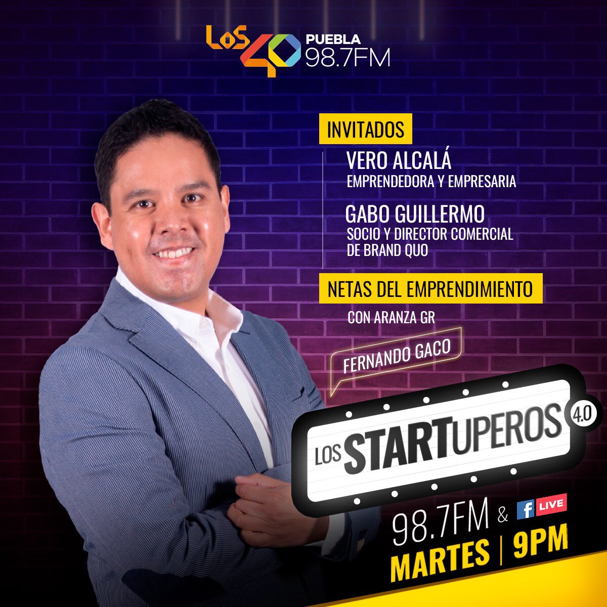 ¡Hoy! Martes de #LosSTARTuperos 4.0 con <a href="/fernandogaco_/">Fernando Gaco</a> por el #987fm 📻📻📻

Los invitados📩 del día de hoy en el programa🎙 son:

◻Vero Alcalá 

◼Gabo Guillermo  

¡No te lo pierdas🤩, nos vemos👀 a las 9PM a través de Facebook Live 🔴

#Programa #FacebookLive #Emprendedores
