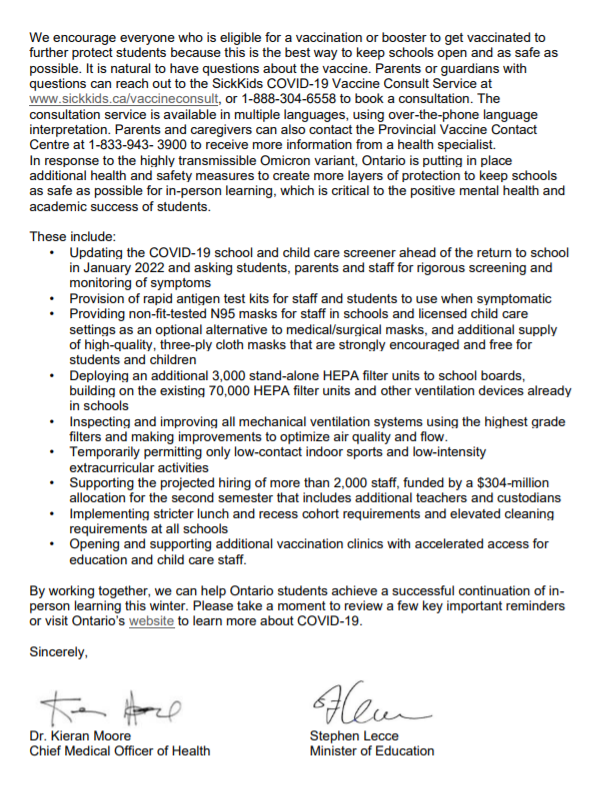 HWDSB's tweet photo. The Chief Medical Officer of Health and Education Minister have written a message to parents as we return to in-person learning.

You'll also find instructions if you have symptoms of, test positive for, or are exposed to someone with COVID-19.

Letter: https://t.co/Y25iy3jJLG https://t.co/bnXJK4fNXJ