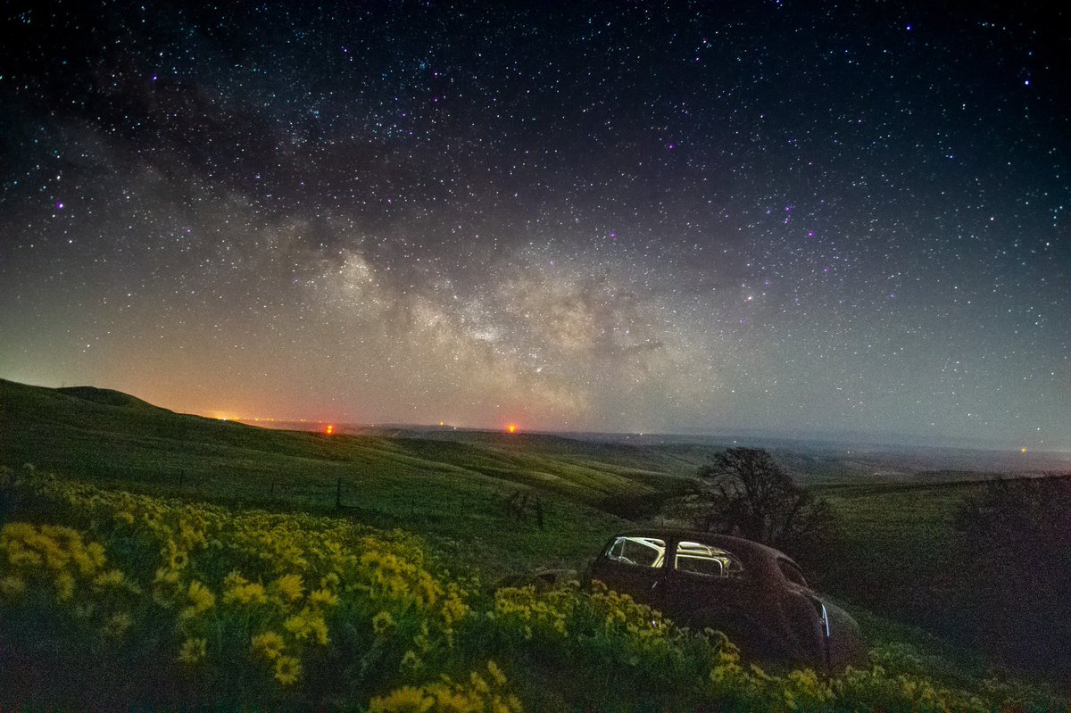 greendew23's tweet photo. Milkyway over wildflowers and abandon car #Astrophotography #MilkyWay #washington #singleImage #night #stars https://t.co/Pqf7eQ6HFM