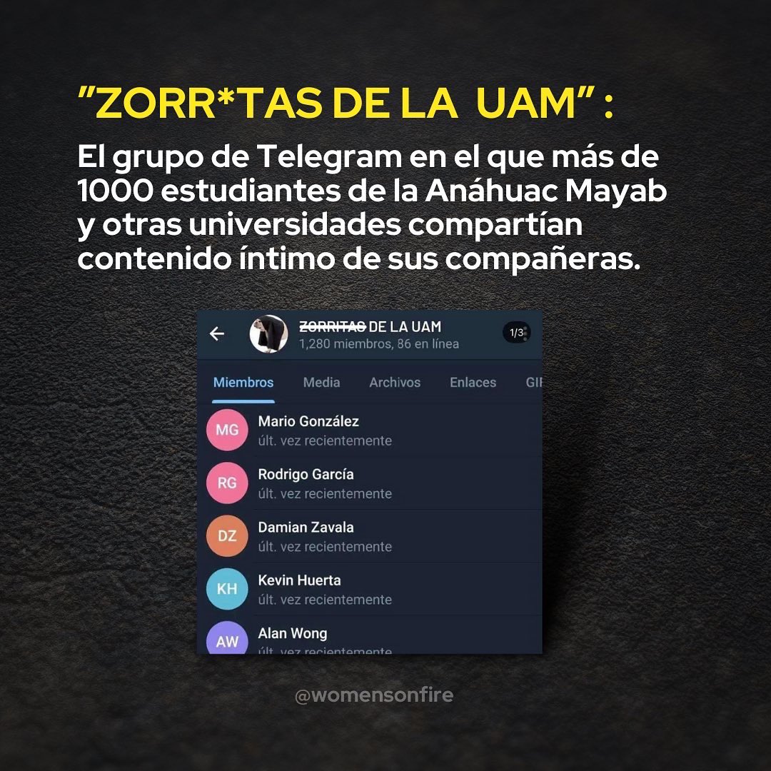 werwomenonfire's tweet photo. Exigimos a la Universidad y a las autoridades comenzar la investigación para dar con cada uno de los responsables y miembros cómplices de este grupo.
•
NO CUIDAN A SUS ALUMNAS.
@AnahuacMayabCAA @vidaanahuacmayab @miguelperez.anahuacmayab @anahuacmayabcaa https://t.co/MkY3cbfHzR
