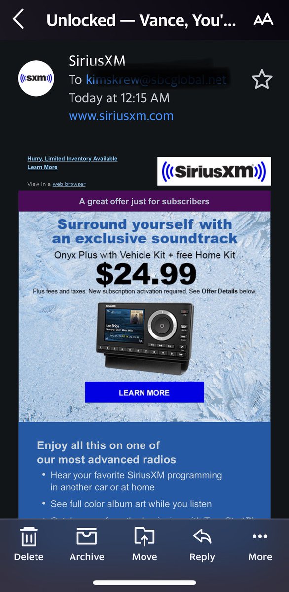 Kimskrew99's tweet photo. @SIRIUSXM 🛑 sending ads at inappropriate times #unsubscribed https://t.co/Mz6sujHoEd