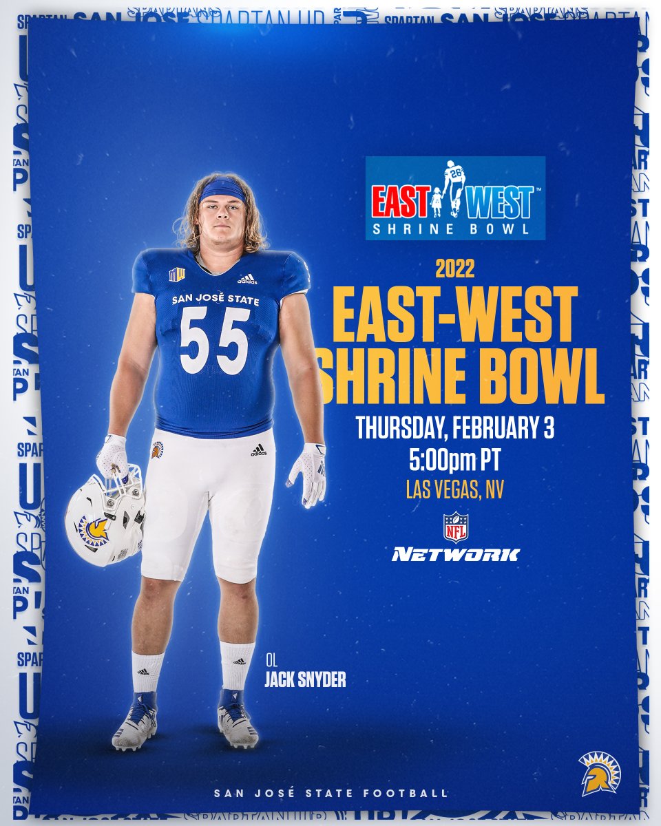 SanJoseStateFB's tweet image. Congratulations to @jacksnyder55 on his invite to the 2022 East-West @ShrineBowl 👏👏

⚔️ 52 career starts
⚔️ 57 games played
⚔️ 2 career TDs

⚔️ 2x 1st Team All-@MountainWest
⚔️ 3x All-Mountain West honoree
⚔️ 2020 @PFF MWC Player of the Year

#SpartanUp | #ClimbTheMountain