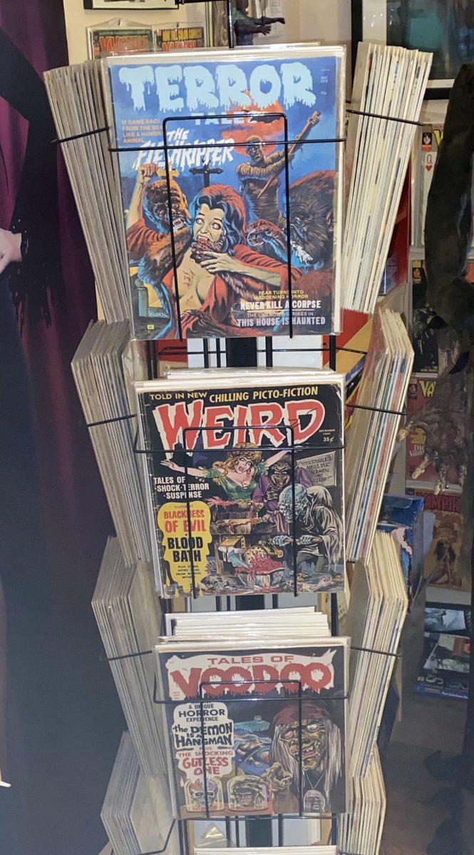 HorrorColl's tweet photo. Filling the racks for episode four! #terrortales #weird #horrortales #talesofvoodoo #eeriepublications #bronzehorror #thehorrorcollector #terrymwest https://t.co/B40l4focrB