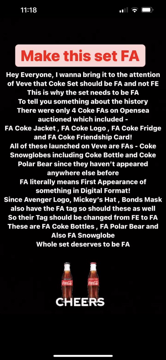 theanantyadav's tweet photo. Hello @ecomi_rhys @DavidYuNZ @veve_official @Daniel00077 @ecomi_ @Asiandan1 @cavellanderson @SurprisedCat 
Make Coke FA -This needs to be fixed
Here is why!
Veve Fam retweet this so this gets heard! https://t.co/JnUNwwOPWt