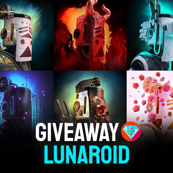 Giveaway! 

We've partnered with 
@LunaroidNFT
 to give away 8x Lunaroid NFTs

To enter:
1. Follow Me

2. Like

3.Tag 3 friends

Lunaroid is minting on January 20! Don't miss it! Fire

#NFTGiveaway  #NFTCommunity  #nft