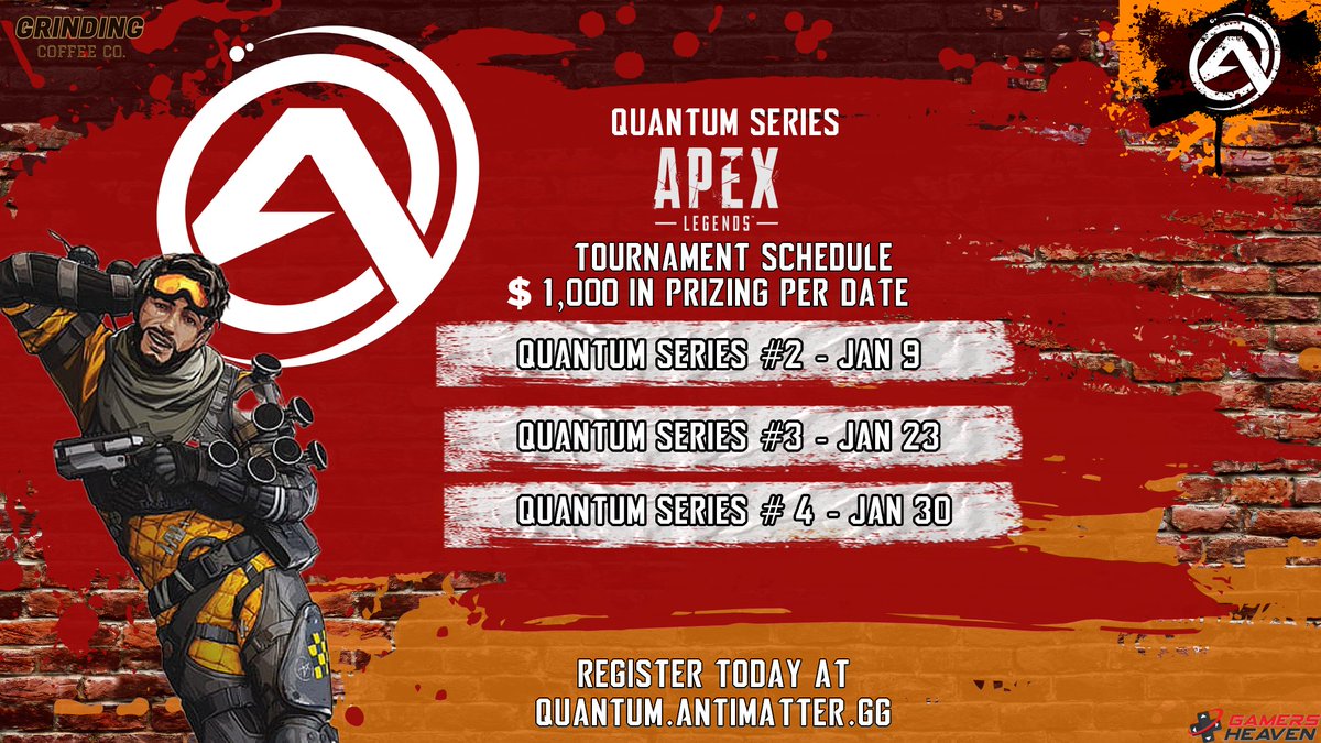 AntimatterApex's tweet photo. THIS WEEKEND. QUANTUM SERIES #3. 

$1,000 APEX LEGENDS TOURNAMENT.

BE THERE. https://t.co/jdKu2p0VNC
