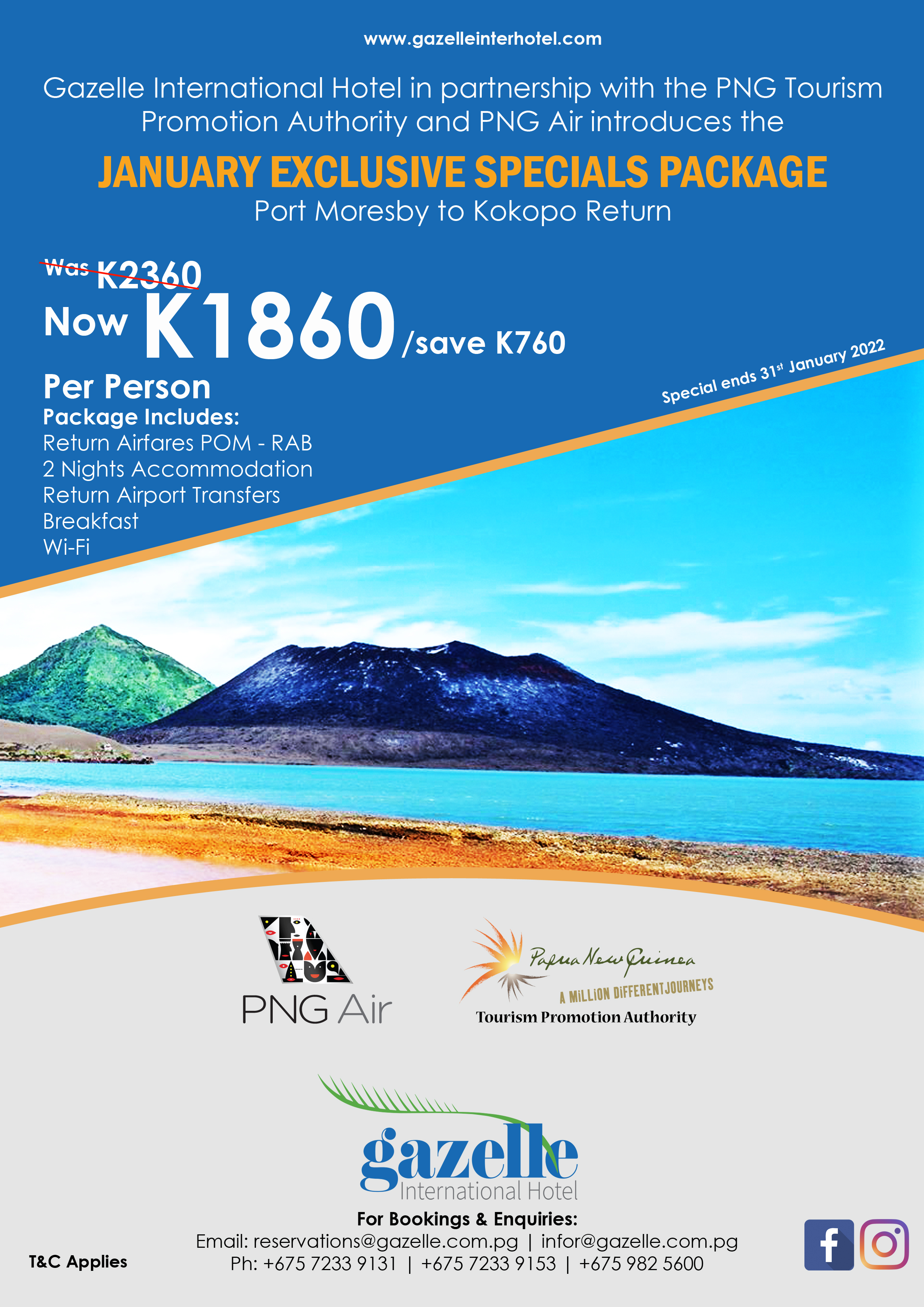 PNG Air on X Gazelle International Hotel in partnership with the PNG Tourism Promotion Authority and PNG Air introduces the January Exclusive Specials Package. Now only K1 860 per person save K760 Off...